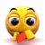 Yellow spherical emoji with black eyebrows and large eyes, holding red or purple objects near its mouth in various poses.