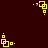 Yellow pixelated square shapes on dark red background, with small dots and lines forming a pattern that shifts slightly across frames.