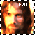 Pixelated image of a person's face with fiery orange and yellow tones, bordered by black and white checkered pattern, featuring 'EPIC' text in white block letters at top right.