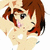 Pixelated anime-style character with brown hair and closed eyes, pink blush on cheeks, light skin tone, static image.