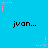 Pixelated blue background with repeating 'jvan...' text and pink star animations in corners.