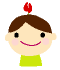 Pixelated cartoon avatar with brown hair, red flower on head, green shirt, pink cheeks, and smiling expression against gray background.
