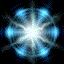 Nine identical blue and white starburst patterns arranged in a on black background, each with central bright core radiating light rays