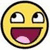 Two identical yellow circular faces with wide open mouths and upward-tilted eyes, each with a pink tongue tip visible inside the mouth.