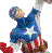 Pixelated figure in blue and red costume with white star on chest, arms raised upward, standing against gray background.