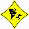 Yellow diamond-shaped warning signs with black borders, each featuring a stylized 'W' symbol and a stick figure running away from it.