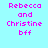 Pixelated text 'Rebecca and Christine bff' in pink on four distinct background colors: light cyan, light blue, dark blue, and medium blue.