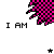 Pixel art icon with pink and black checkered pattern, text variations including 'I AM LAUREN' and 'AND I AM RAD', small star above the icon in some frames.