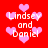 Red background with repeated pink heart shapes and white text reading "Lindsey and Daniel" in pixelated font.