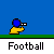 Pixelated animation of a yellow figure with blue head and red mouth, throwing a brown football against blue sky and green ground, with 'Football' text below.