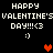 Pixelated Valentine's Day icon with repeated text, smiley faces, and animated heart symbols on black background.