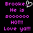 Pixelated text in bright pink on black background with a white heart symbol replacing the period after 'Brooke' in one view.