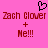 Pixelated pink background with red text reading "Zach Clover" and "Ne!!!" plus a black heart symbol above the names.