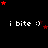 Black background with white text 'i bite :)' repeated , red and brown stars scattered throughout, some stars animate in position