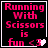 Four identical display pink pixelated text on black background with a heart symbol changing from white to gray