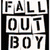 Four- shows Fall Out Boy text and imagery: black-and-white block letters, red background with hearts, pink silhouette scene, teal group photo