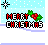 Pixel art Christmas icon with 'MERRY CHRISTMAS' text, snowflakes, and holly berries on a light blue background.