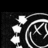 Black-and-white pixelated icon with three white rounded squares connected by lines on the left, and a partial circular pattern with intersecting lines on the right.