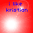 Red background with blue text 'i like kristian' and a white light effect that shifts position across four