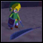 A pixelated 48x48 animated buddy icon featuring a character from The Legend of Zelda series on the left and text elements on the right, displayed as a contact sheet with two frames.