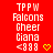 Red background with white pixelated text reading TPPW Falcons Cheer Ciana <999 and a yellow heart symbol.
