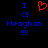 Pixelated blue text and symbols on black background with red heart symbol above the leftmost text block.