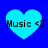 Four identical light blue heart shapes on a solid dark blue background, each containing the text "Music <3" in black pixelated font.