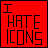Four 48x48 pixel buddy icons arranged in a contact sheet, each displaying the text "I HATE ICONS" with distinct color schemes and font styles.
