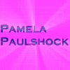 Pamela Paulshock with six showing her in various outfits against a bright pink background