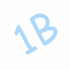 Light blue '1B' text on white background with slight blur effect, two views showing rotation.