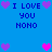 Blue background displays repeated text "I LOVE YOU NONO" with purple and pink heart symbols in pixelated style.