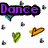 Pixelated icon with purple text 'Dance' and 'Mania!!!', teal, pink, green, and orange heart shapes on white background.