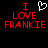 Black background with red pixelated text "I LOVE FRANKIE" and a white heart symbol above the word "LOVE" on the left side.
