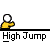 Animated sequence showing a yellow-shirted figure performing high jump actions with red and blue props, labeled "High Jump" text below each frame.