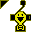 Yellow cartoon character with black accents and a smiling face, shown in multiple animated poses against gray background.