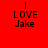 Red background with black text reading "I LOVE Jake" in pixelated font, featuring a glowing circular effect on the bottom-left frame.