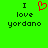 Green background with black text reading "I love yordano" and a red pixelated heart symbol replacing the word 'love' in one instance.