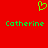 Green pixelated heart above two instances of the name 'Catherine' on a solid red background.