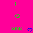 A static image with a bright pink background featuring green and blue pixelated text and symbols