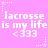 Static image with pink background displaying repeated text "lacrosse is my life <333" in white pixelated font, surrounded by small white star and dot patterns.