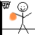 Pixelated stick figure dribbles orange basketball toward hoop, then shoots and scores in four