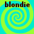 Four identical spiral patterns with alternating cyan and lime green colors, each labeled "blondie" in dark brown text at the top.