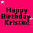 A bright pink background displays repeated 'Happy Birthday Kristin!' text with white stars, featuring a gray rectangle in the bottom-right corner.