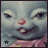 Pixelated bunny face with pink nose, pink clothing, and black star symbol in bottom-left corner, showing subtle mouth and eye expression changes across frames.