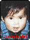 Animated contact sheet of a child's face with changing mouth expressions and text color across seven frames, each labeled "Junichi" in different hues on a gray background.