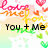 Pixelated icon with 'You + Me' text, yellow cross, green grass, and pink/orange hearts on gradient background.
