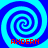 Four identical blue spiral patterns arranged in a on a cyan background, each with red text below
