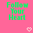 Green pixelated text 'Follow Your Heart' on pink background with two white pixelated hearts below.