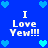 Blue background with white text reading "I Love Yew!!!" and multiple light blue heart icons arranged in a pattern