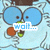 Animated cartoon owl with large blue eyes and a green beak displays text changes from 'wait...' to 'how many licks?' while maintaining consistent pose.